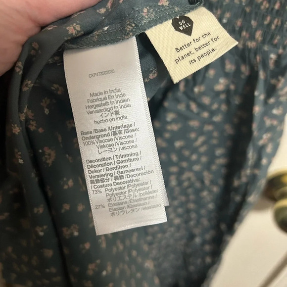 Madewell Tucker Tie Strap Mini Dress Green Floral Smocked Bodice Size XL NWT - Picture 7 of 8